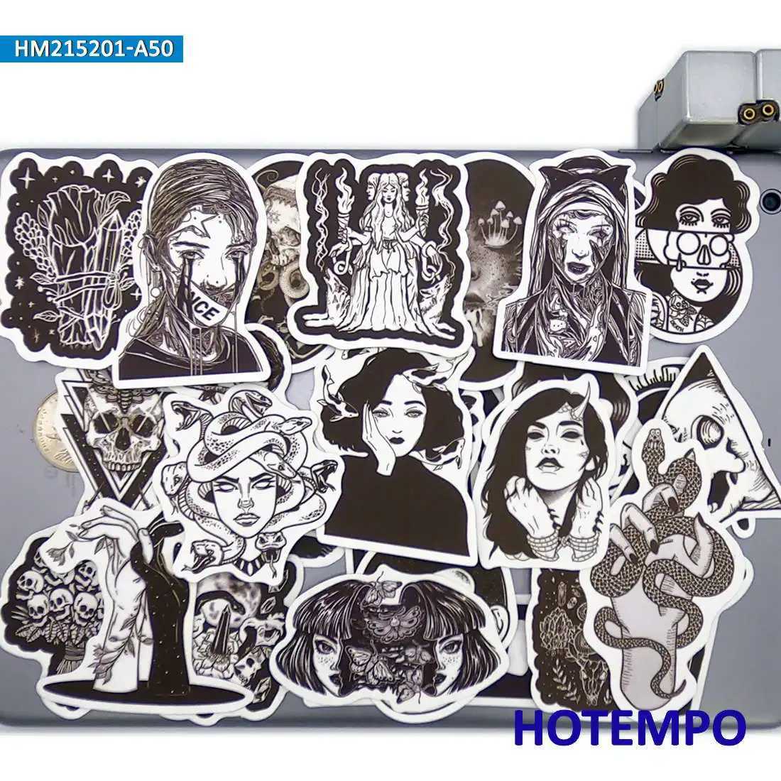 Tattoo -overdracht Gothic Totem Witch Girls Skull Death Demon Telefoon Laptop Cars Stickers voor bagage gitaarfiets skateboard motorfietssticker 240426