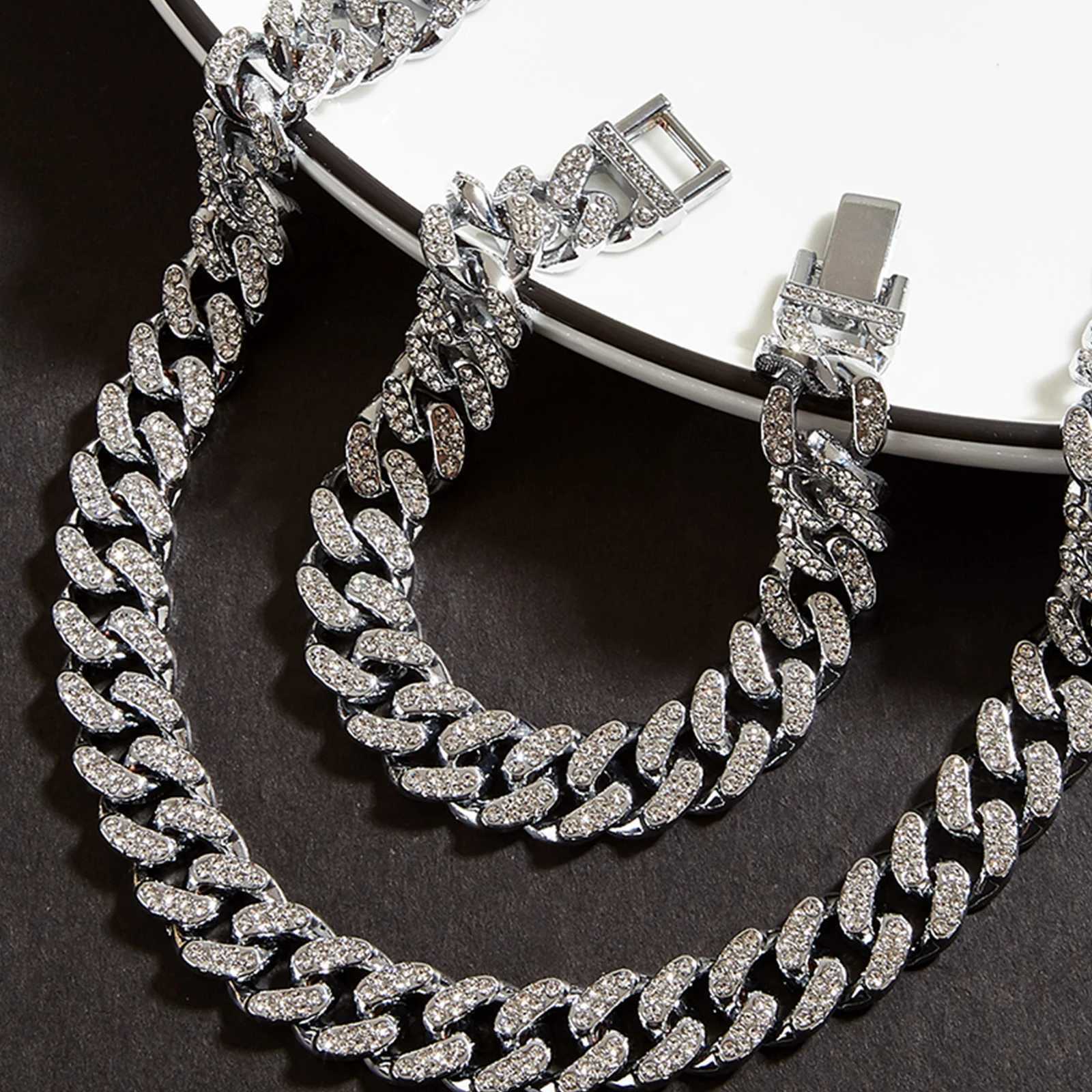 Strands Mens Miami Iced Hip Hop Cuban Chain Necklace Gold Silver 8/18/20/24 inch Chians 240424