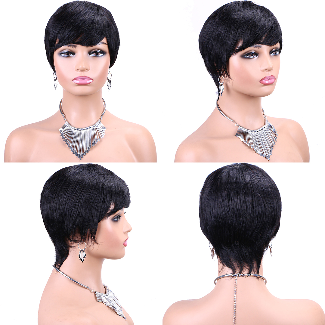 Pixie Coup Human Hair Wigs for Black Women Wear sans glueless et Go Wig Aucune Lace Front sans glueless Wigs Pixie en couches courtes courtes avec une frange