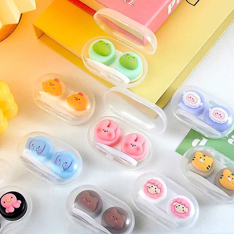 Contact Lens Accessories Portable Animal Contact Lens Case Companion Box Cute Student Myopia Mini Contact Eye Compact Storage Box Care Box d240426