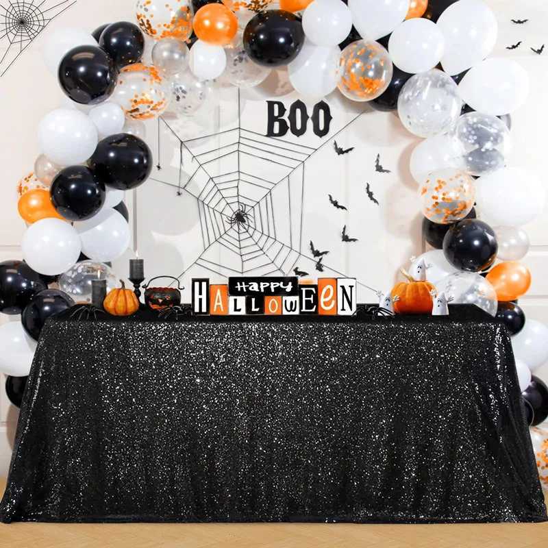 Panno da tavolo da 108x50 pollici di paillettes rettangolare in nero usato come tovaglia scintillante la decorazione della doccia la spina dessert matrimoniale di compleanno 240426