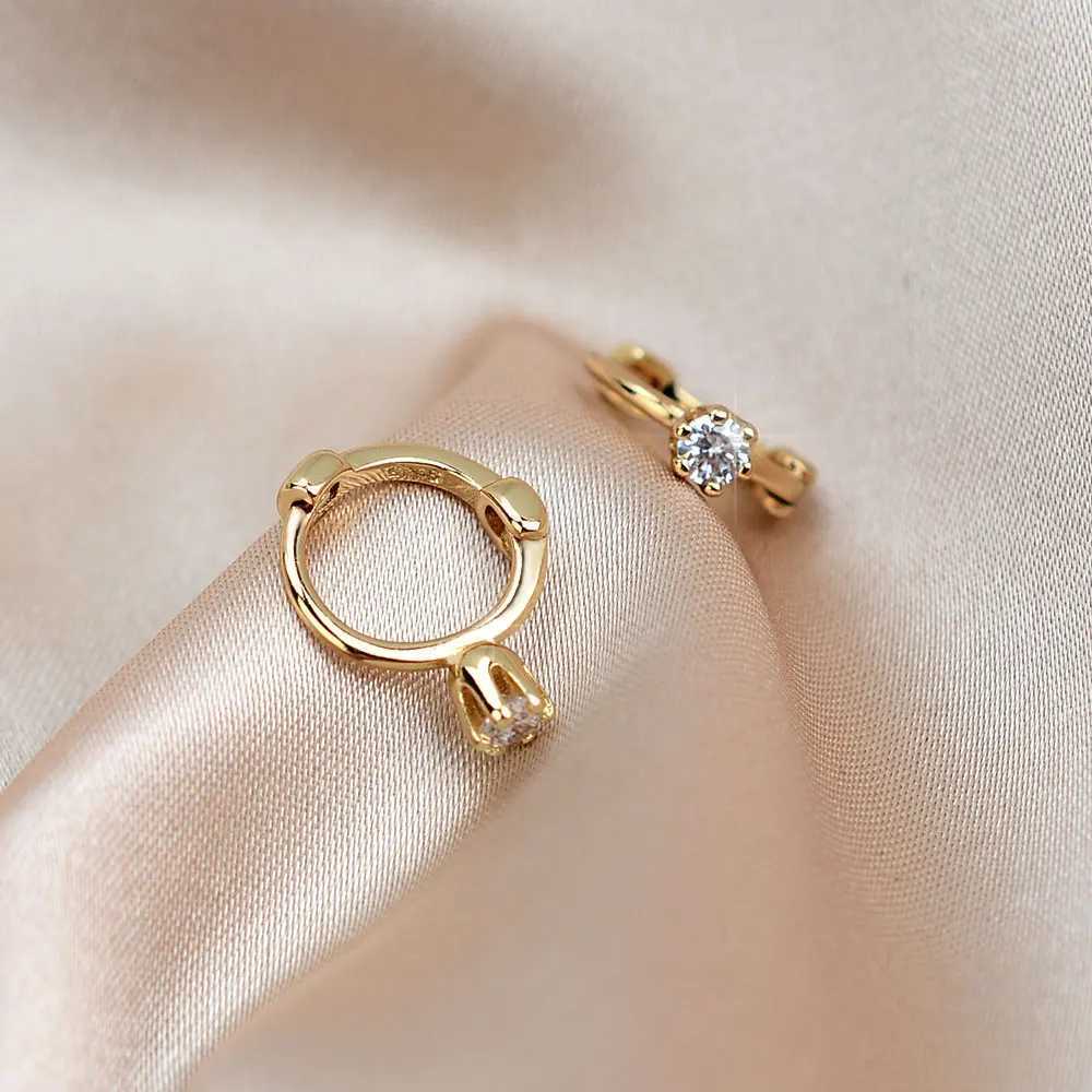 Stud Korean einfache Piercing Cross Flower Hoops Huggie Ohrringe Ringe Kleine Geometrie runde Strasssteine Goldfarbe Ohrringe Geschenk