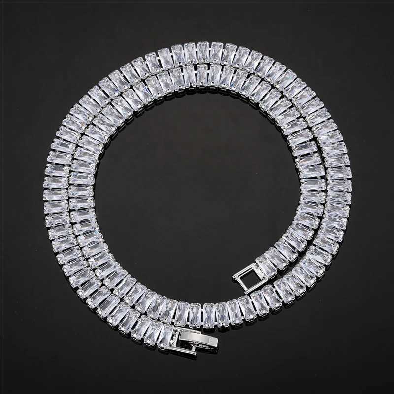 Strands Hip Hop Iced Out Paid Rhinestones Baguette Cuban Prong Chain Rapper Necklace CZ Bling Bracelet Mens Jewelry 240424