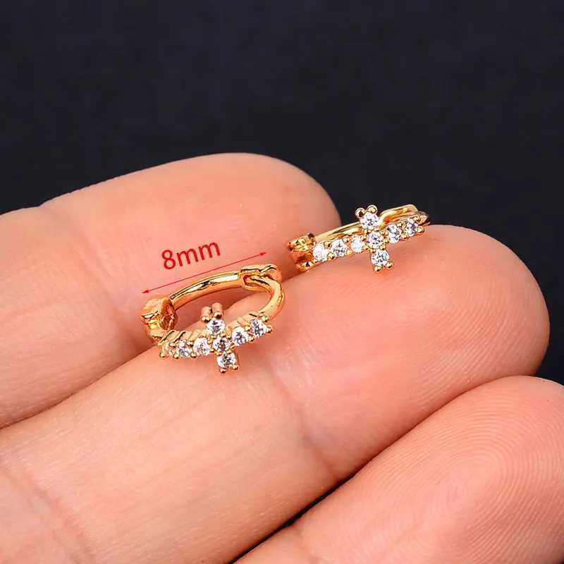 Stud Korean einfache Piercing Cross Flower Hoops Huggie Ohrringe Ringe Kleine Geometrie runde Strasssteine Goldfarbe Ohrringe Geschenk