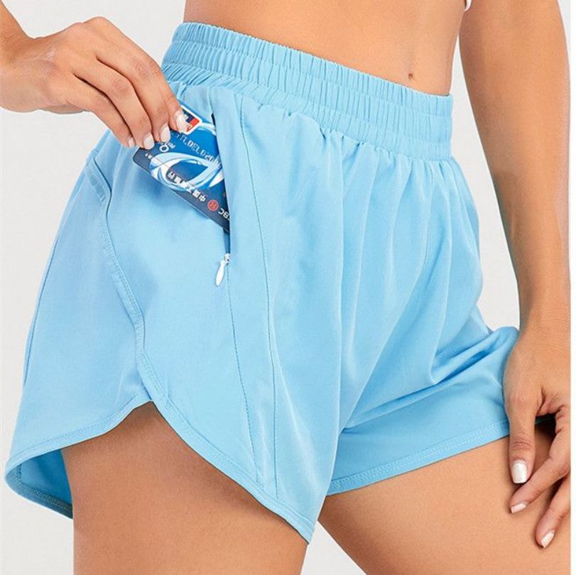 heiße heiße Hochhause Shorts Frauen atmungsaktiv schnell trocken Yoga Fitnessstudio Biker Shorts Reißverschluss in Taschen Frachtdesigner Hosen Womaner mit kontinuierlicher Drawcord Spicy Hosen