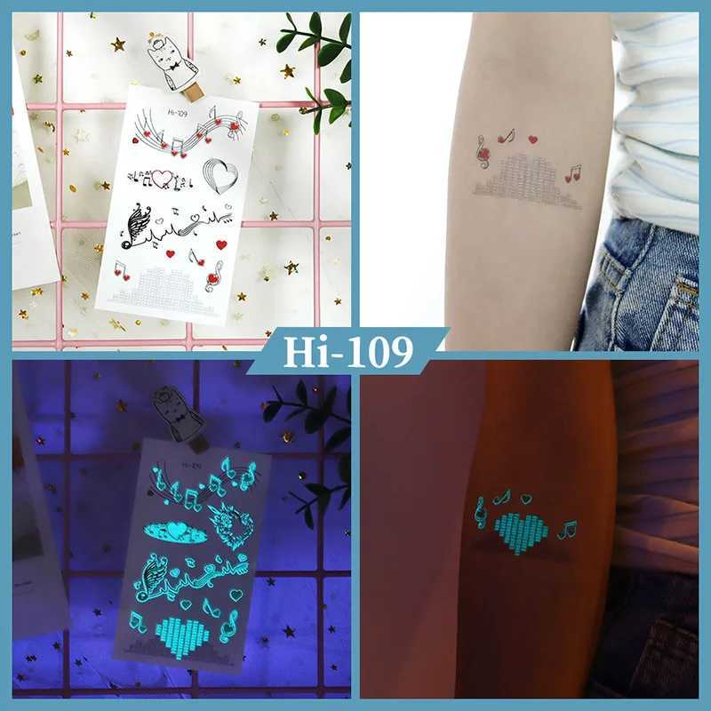 Transfert de tatouage Blue Luminous Tatoo Sticker Blowing Imperproofr Falle Sticker For Body Art Women Men Nightclub Bar Music Festival Party 240426