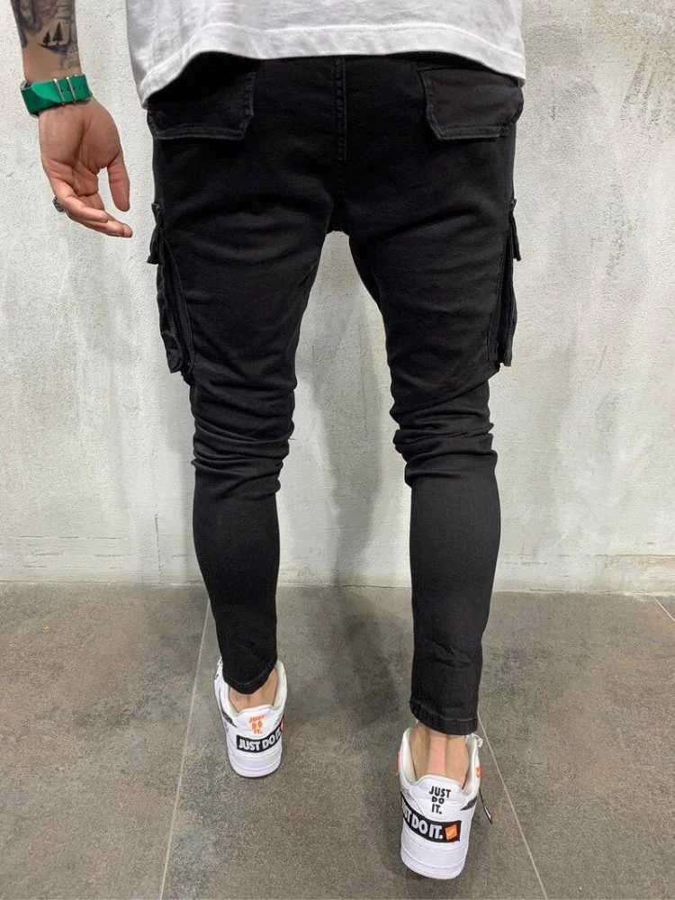 Jeans masculin à la mode masculine élastique serré jeans masculine de rue décontractée pantalon de jogging pour hommes élastique élastique jeansl2404