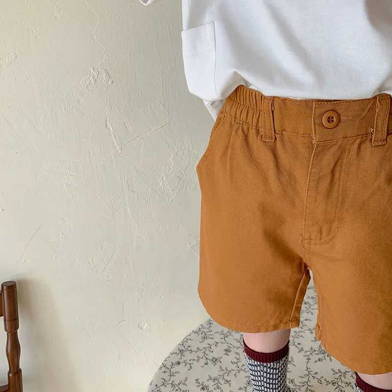 Shorts Summer New Kids Pants Solid Cotton Shorts Elastic Waist Casual ldren Clothes H240509