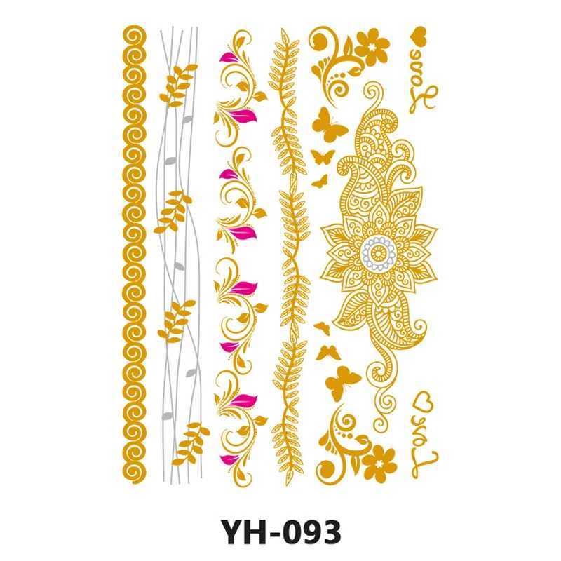 Tatueringsöverföring Flash Tattoo Sticker Gold Temporary Tattoo Women Party Body Arm Art Metallic False Waterproof Tattoos Stickers 240426