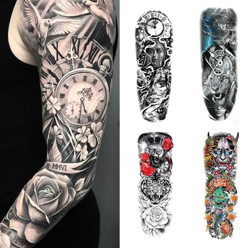 Transfert de tatouage imperméable de faux tatouages ​​temporaires pour les autocollants de loup de l'homme 6 mois Animal Tiger Body Art Faux Tatouage Festival noir 240427