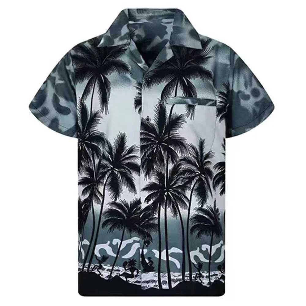 Men's Casual Shirts Summer Colorful coconut tree 3dPrinted Hawaiian Shirts Men Women Fashion Shirt Social Beach Short Sleeve Mens Aloha Vocation 240424