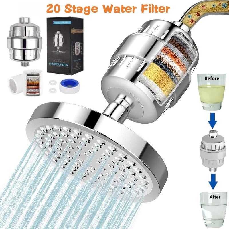 Bathroom Shower Heads 20 Stage Shower Hard Water Purification Filter Showerhead Activated Carbon Water Purifier Chlorine Removal Reduce Dry Itchy Skin