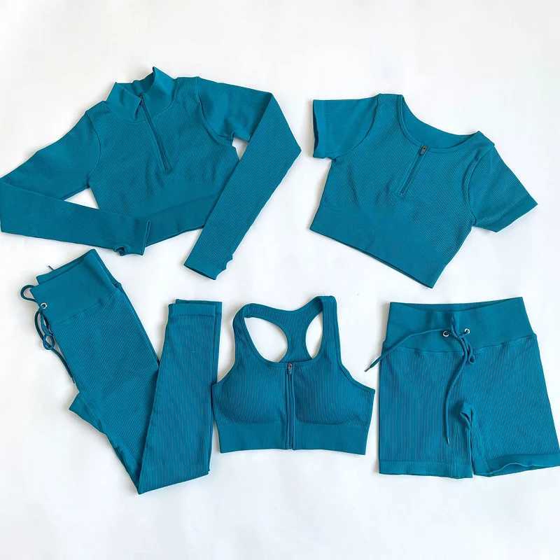 Tracce femminili da donna 2/3/3/5 pezzi Set di yoga set da donna abbigliamento da donna abbigliamento sportivo con cerniera con cerniera ad alta gamba con abbigliamento sportivo 240424