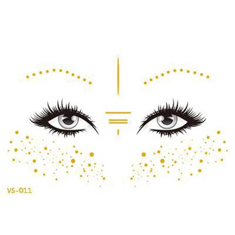 Tatouage Transfert Glitter Stickers Face Tattoo Flash Gold Temporary Metal Tattoos Tatoos étanche de maquillage pour filles Festival de musique de fête des filles 240426