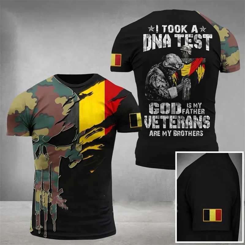 Taktyczne koszulki belgijska armia kamuflaż graficzna T-shirt Belgijski weteran wojskowy kamuflaż z nadrukiem 3D T-shirt Casual Street Clothing Soldier Top 240426
