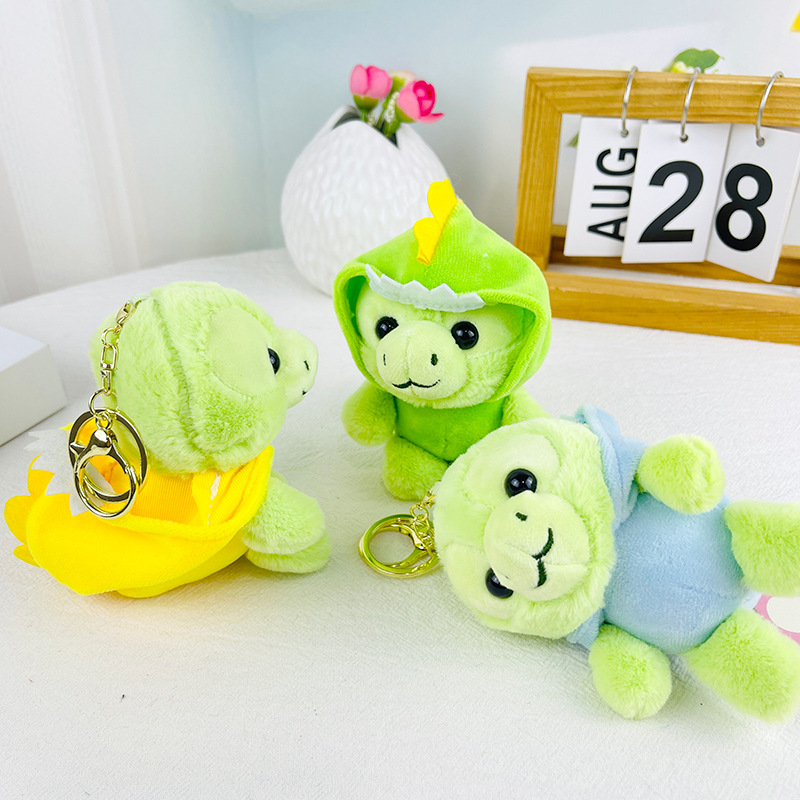 Crossdressure de dinosaure mignonne Petite tortue peluche pendentif Creative Cartoon Doll Keychain Grab Machine Doll Wholesale