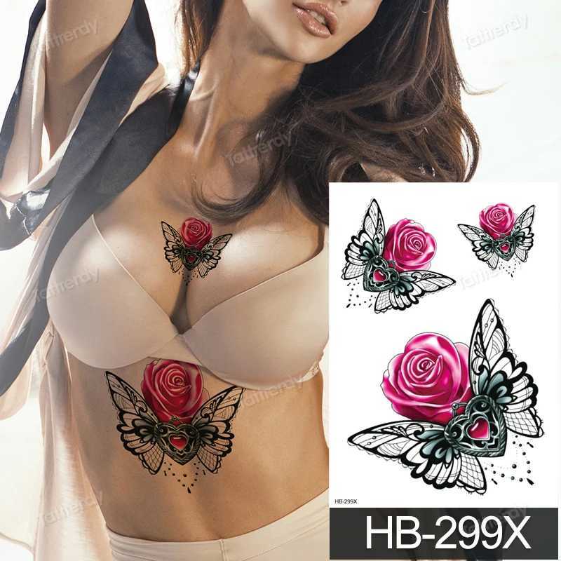 Tattoo Transfer Waterproof Temporary Tattoo Sticker Butterfly Flower Wing Fake Tatto Big Tatoo Tatouage Temporaire Back Chest for Women Girl 240427