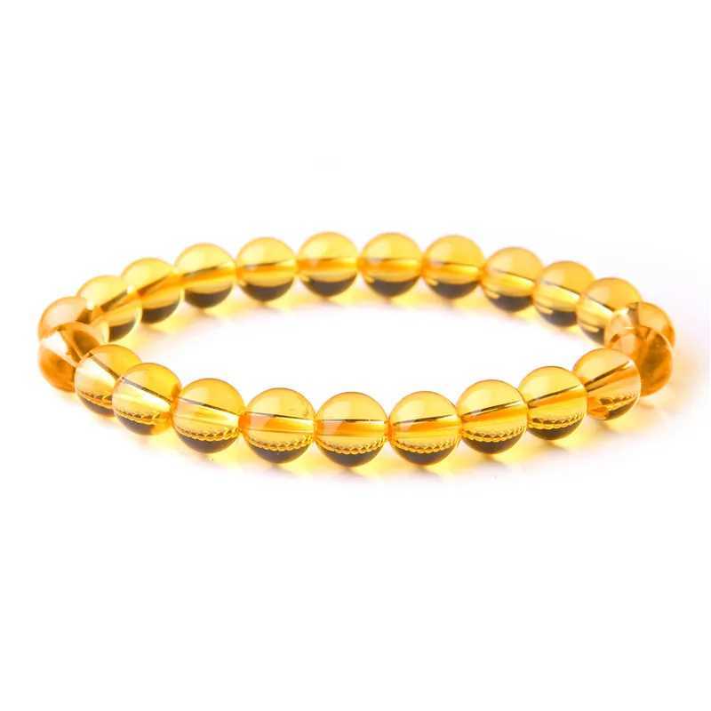 Beaded Natural Lemon Bracelet Yellow Quartz Crystal Cat Eye Protein Stone Bead Mens Wealth Jewelry