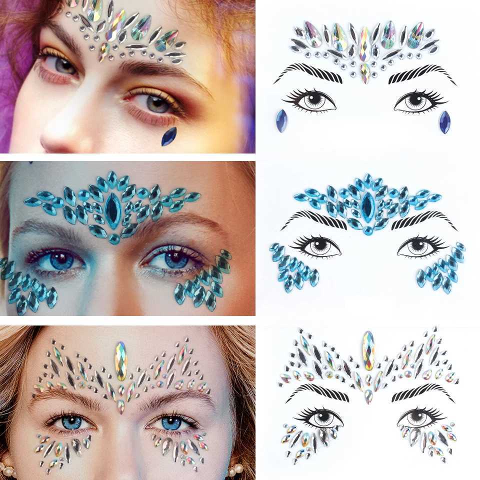 Faccia di trasferimento di tatuaggi Metallic Temporanea Tattoo Adesivo Face GEMS GIOVELLI MERMAID GEMS RAVE CRYDAL GEMS OCCHIA AVOLTTORI CORPO FESTIVA