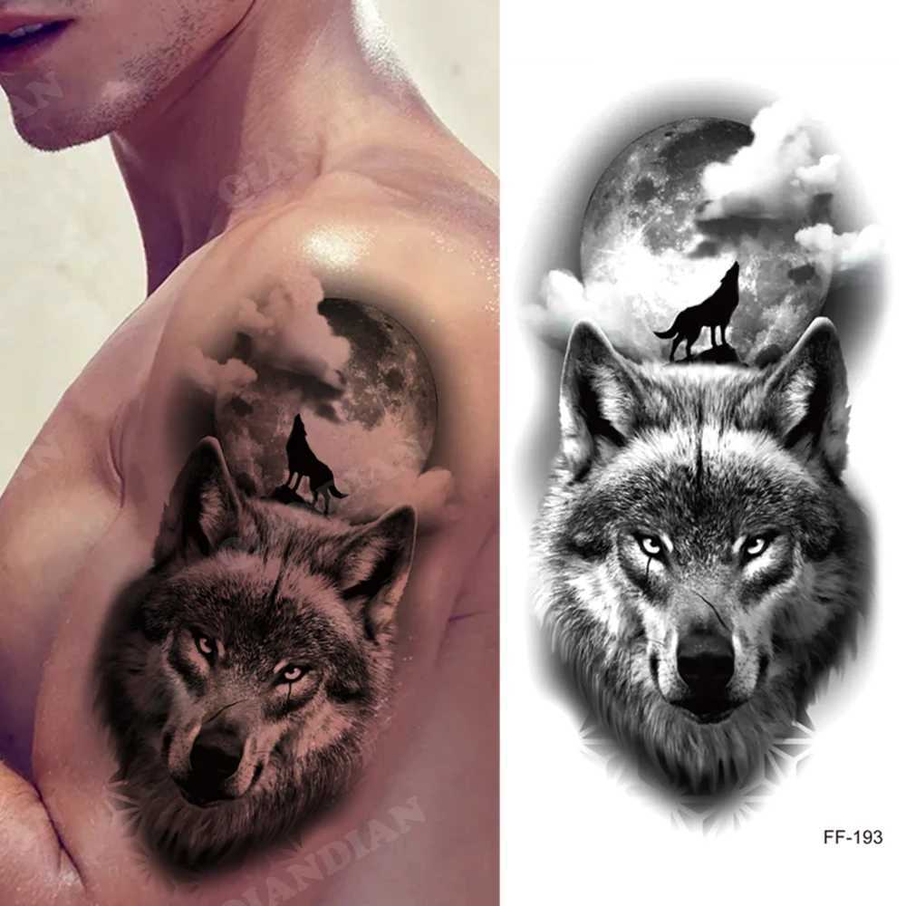 Tattoo Transfer New Waterproof Temporary Tattoo Sticker Wolf Lion King Sun Forest Tiger Mechanical Wild Boat Men Body Art Arm Fake Tatoo Women 240427