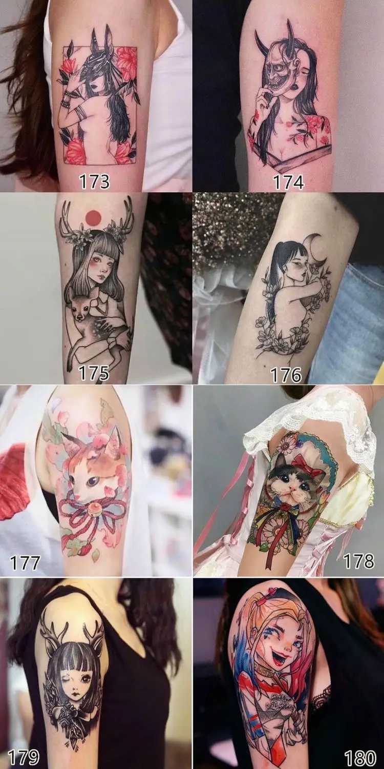 Tatueringsöverföring 46 stilar anime söt katt flicka tillfälliga tatueringar retro tecknad överföring arm hand kroppskonst vattentät falsk tatuering klistermärke 240427