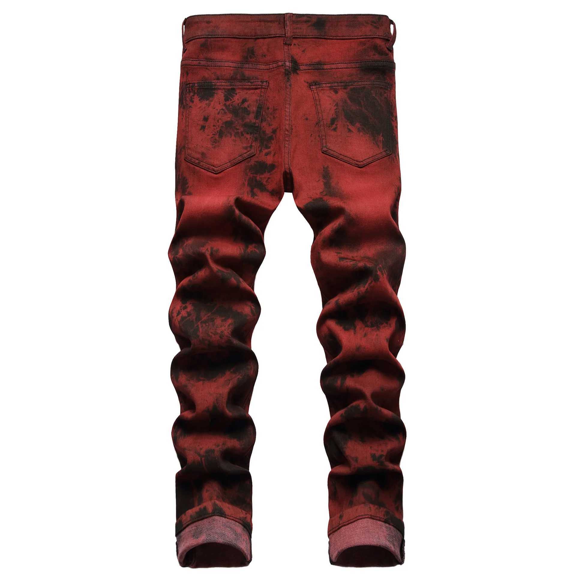 Brand de jeans masculin pour hommes de haute qualité jeans ultra-minces Tie Tye Dye en mousseline de soie Red Denim Pantalon Retro Retro Street Clothing Fashionable et décontracté Trantsl2404