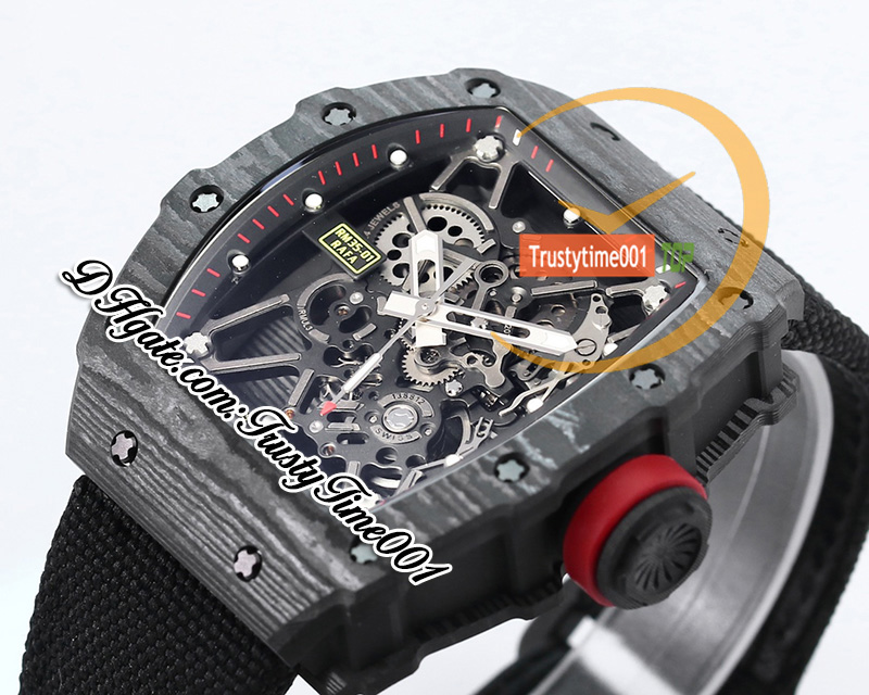 BBR 35-01 RMUL3メカニカルハンド巻きメンズウォッチNTPTカーボンファイバーケーススケルトンダイヤルブラック編組ナイロンストラップスーパーエディションスポーツトラストタイム001腕時計