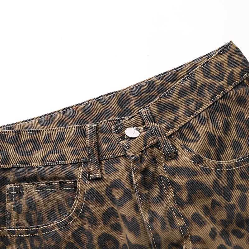 Men's Jeans Leopard High Waisted Jeans Wide Leg Pocket Pants Street Clothing Trousers Y2k Fashion 2024 Loose Jeans Mom JeansL2404