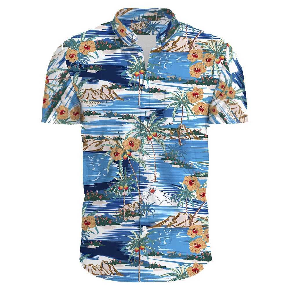 Camisas casuais masculinas Carnival Festivo Manga curta Camisa havaiana Homens de verão Mens Hawaiian camisas casuais plantas tropicais impressos praia aloha camisa