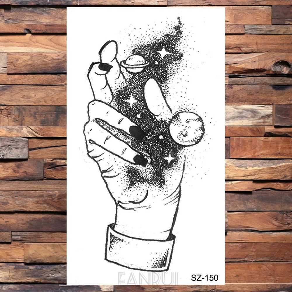 Transferencia de tatuaje Fanrui Triángulo negro Tatuaje Mujeres temporales Arm Geométrico Astronauta Arte Pegatinas Tatuaje de tatuaje Planeta Transferencia de agua Man 240426