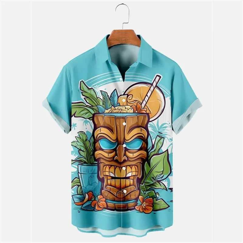 Chemises décontractées pour hommes tiki moai 3d Shirts hawaïens imprimés pour hommes vêtements vintage civilisation horreur crâne graphique Blouses décontractées Y2k Beach Shirts 240424