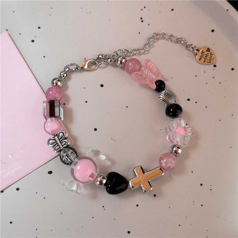 Perle goth harajuku mignon y2k arrière fait à la main le coeur en forme d'étoile charmante bracelet womens rétro grunge emo 2000s accessoires