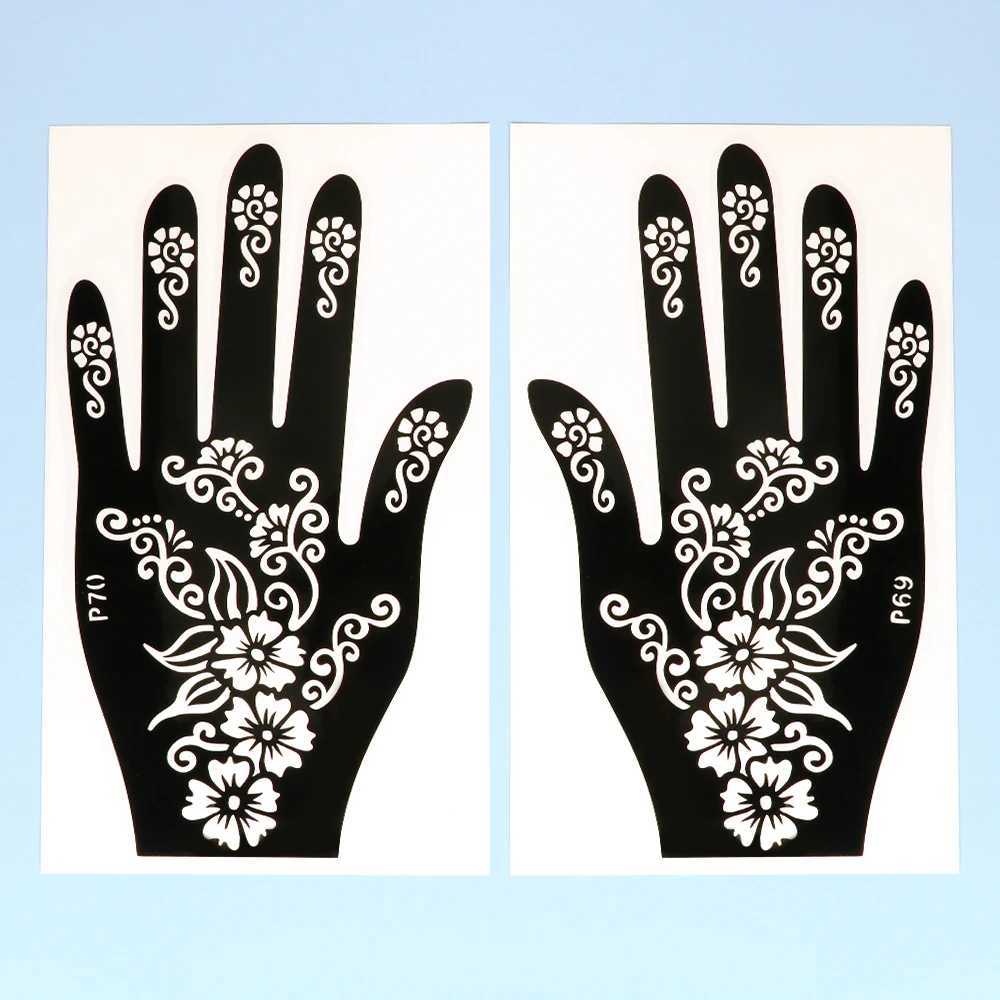 Tattoo Transfer 8 parProfessional Henna Stencil Temporary Hand Tattoo Body Art Sticker Mall Wedding Tool Flower Tattoo Stencil Kit 240427