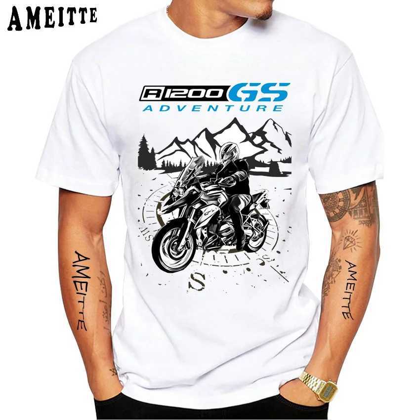 T-shirts masculins Nouveaux motos allemandes Motorrad R1200 GS Big Trail T-shirts Men Vêtements courts Slve Strtwear Grands tops hors route T T240425