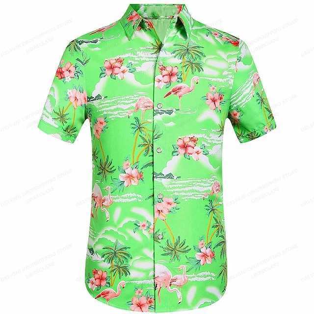 Men's Casual Shirts Summer Hawaiian Shirts Men Women Fashion Short Sleeve Beach Shirt Male Blouse Turn Over Collar Alohas Mens Clothing Casual 240424