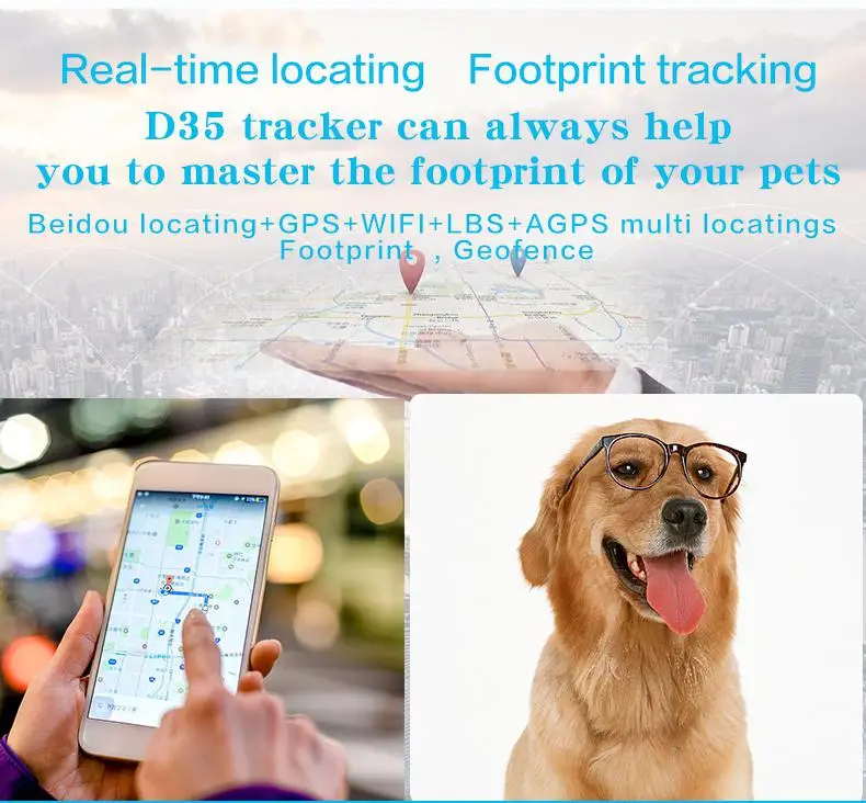 الملحقات D35 Pets GPS Tracker PET GPS GSM Tracker Dog Cat Recally Tracking Tracking Security Senter Locator for Android for iOS