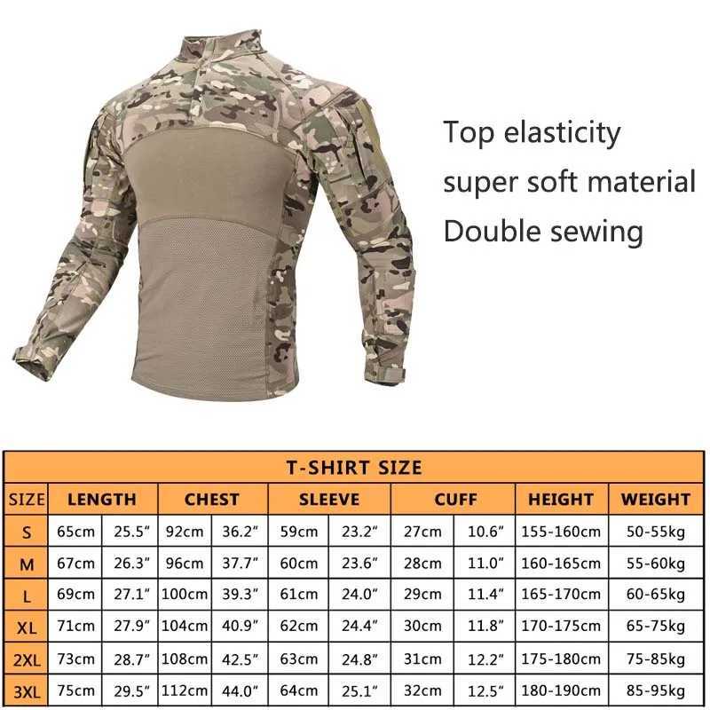 T-shirts tactiques Homme Tactical Tactical Combat Forme Air Gun Top Top Hunting Long Mancors Slip Military Clothing Pisxing Camping Shirt 240426