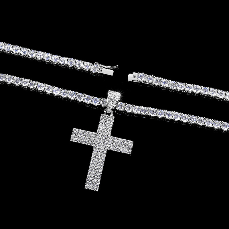 Hip Hop Full 5A Zircon Cross Pendant avec une chaîne de tennis surnommée Gift bijoux