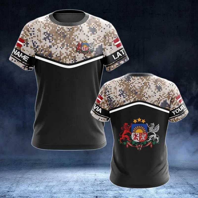 Taktik T-Shirts Özelleştirilmiş Adı Letvian Kamuflaj T-Shirt Yaz Günlük Sokak Giyim Erkekler Gevşek T-Shirt Erkek Büyük Boyutlu Spor Gömlek Kısa Kollu Top 240426