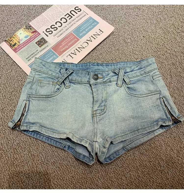 Kvinnors shorts 24 Sommarny Sexig sido-dragkedja låg midja denim shorts kvinnor a-line split heta byxor y2k shorts y240425