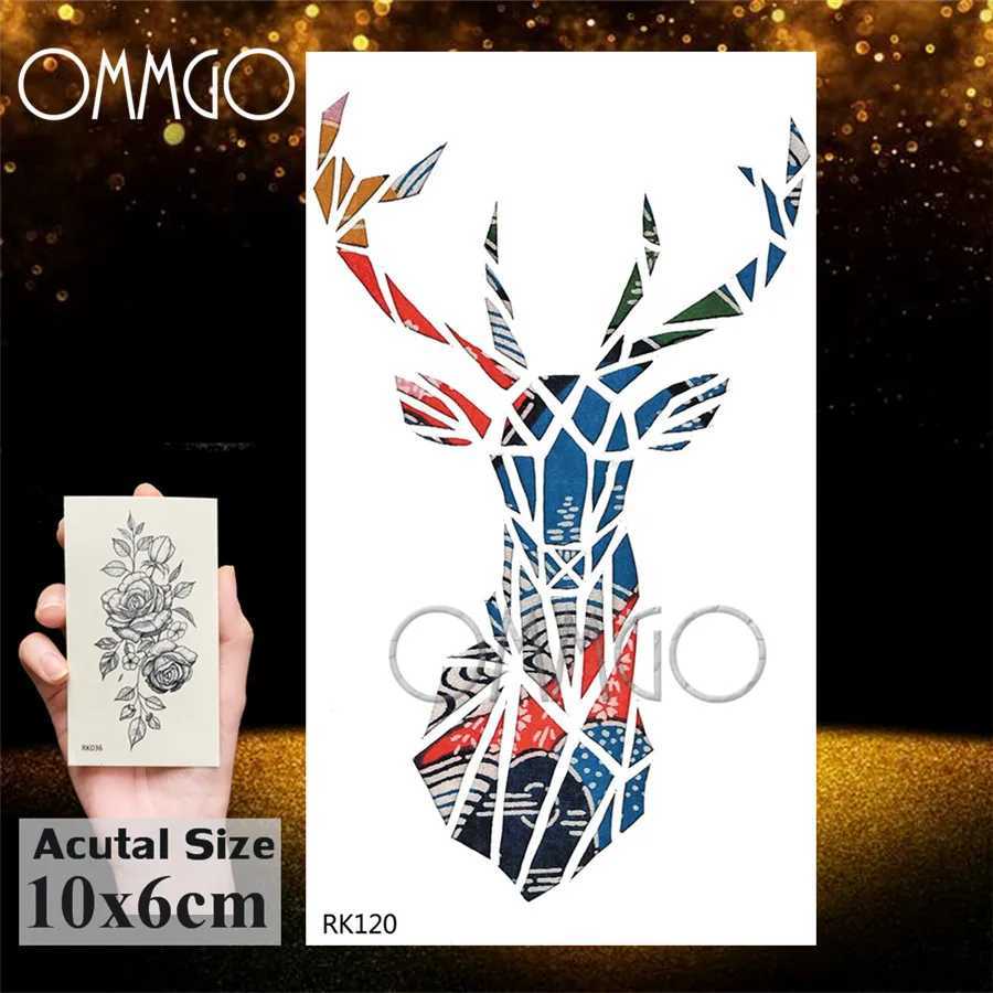 Trasferimento tatuaggio Ommgo Cherry Blossoms rosa geometrica TEMPORARI TATTOO Sticker Foresta Totem Tribal Deer Fore Deer Tattoos Bambini Tatoo Body Arm 240427