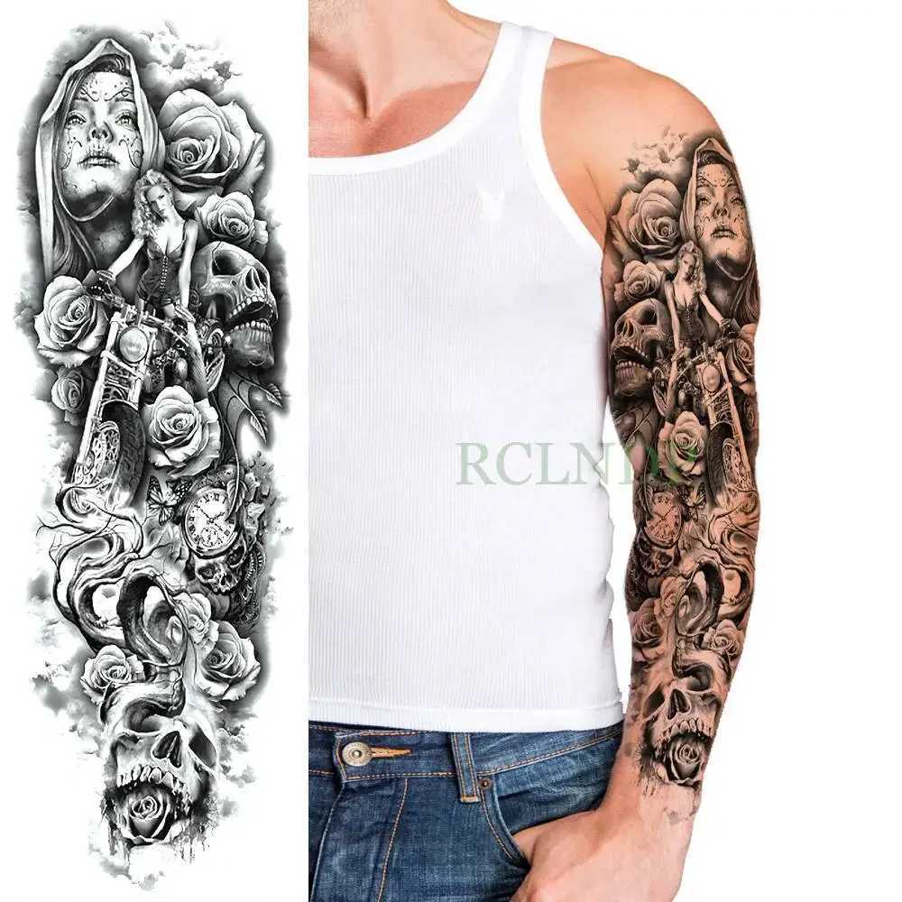 Tatueringsöverföring Vattentät tillfällig tatueringsklistermärke Mask Totem Arrow Geometric Full Arm Sleeve Tatoo Fake Tatto Flash Tattoos For Men Women 240426