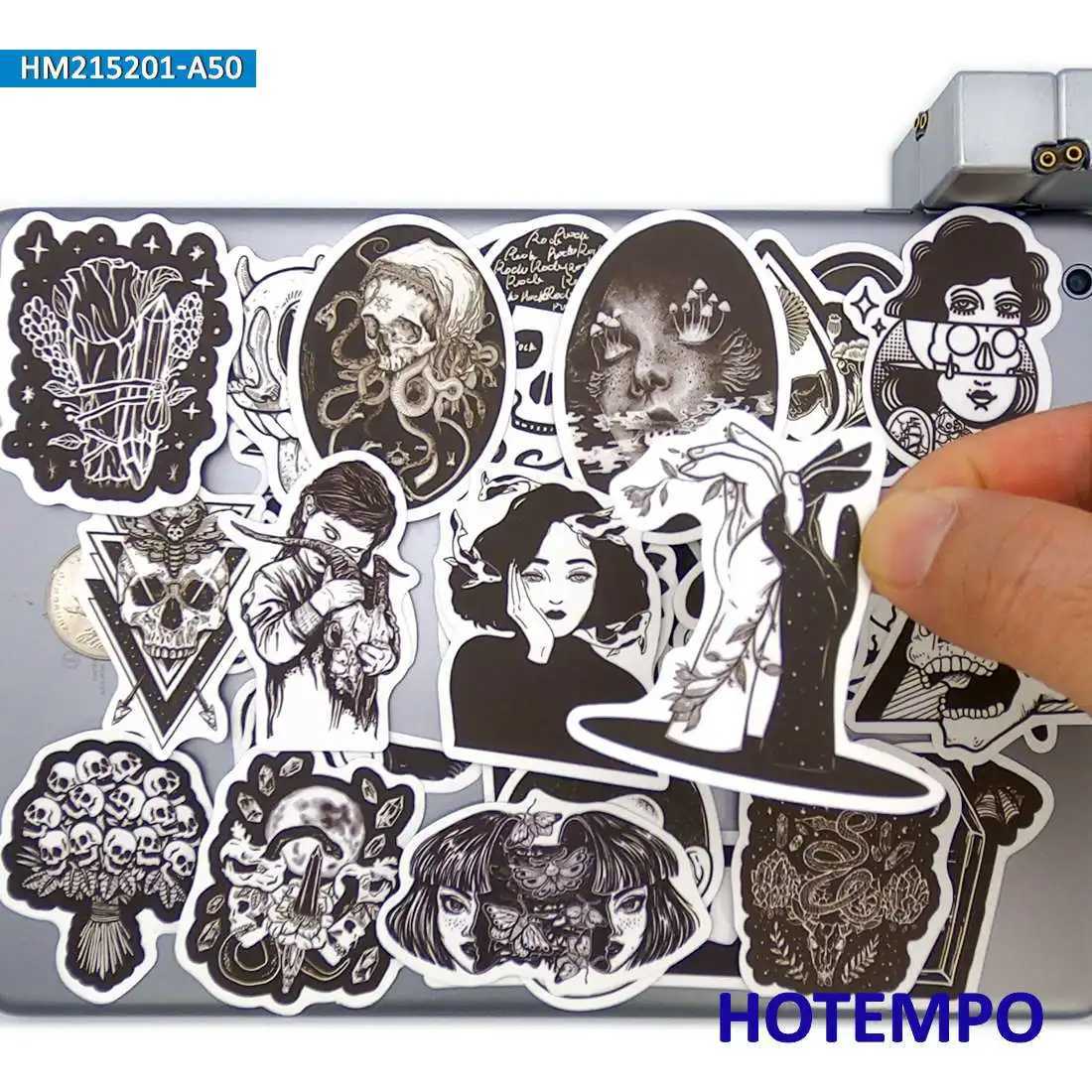 Tattoo -overdracht Gothic Totem Witch Girls Skull Death Demon Telefoon Laptop Cars Stickers voor bagage gitaarfiets skateboard motorfietssticker 240426