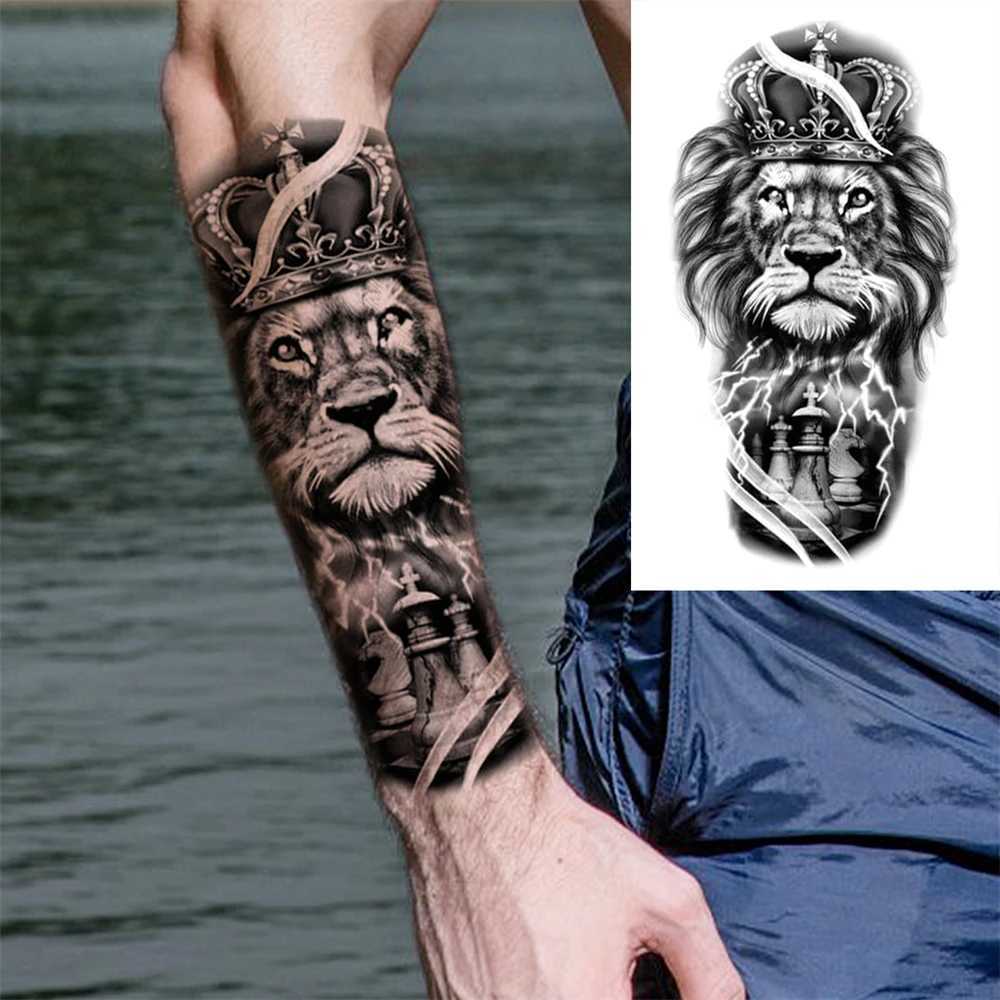 Tattoo Transfer Black Forest Tattoo Sticker For Men Women Children Tiger Wolf Death Skull Temporary Tattoo Fake Henna Skeleton King Animal Tatoo 240426