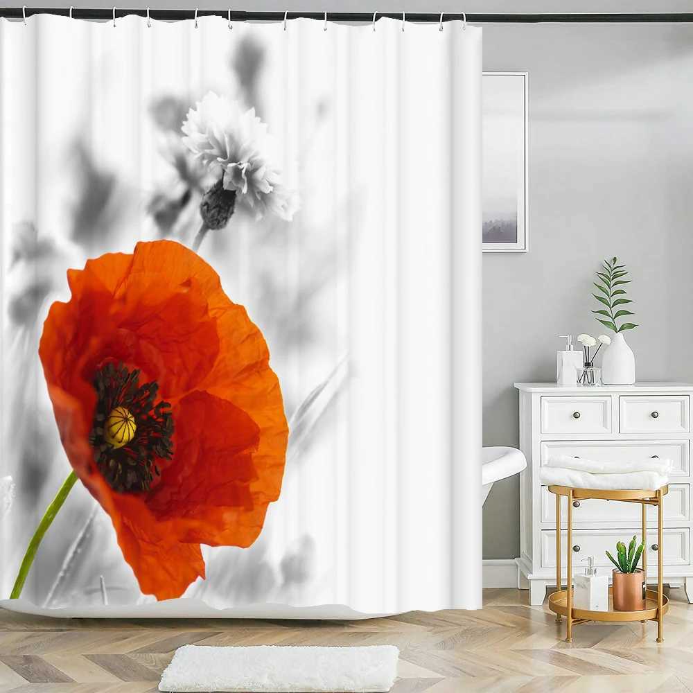 Tende da doccia Tenda doccia impermeabile con 12 ganci bellissimi tende da bagno a fiori stampati naturali colorati.
