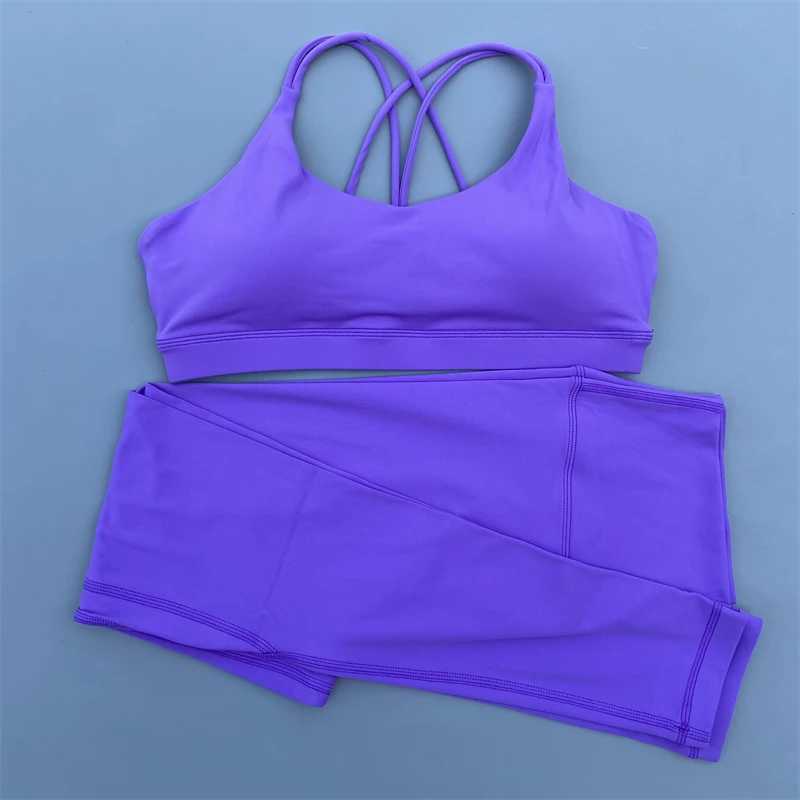 Women's Tracksuits New Gym Exercise Set Womens Yoga Set Exercise Set 2-piece Fitness Set Waist Cross Belt Bra Running Track Set 240424