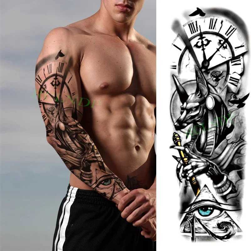 Tatuering överföring vattentät tillfällig tatuering klistermärke anubis forntida Egypten Grekland zeus öga full arm falska tato flash tatoo hylsa för män kvinnor 240426