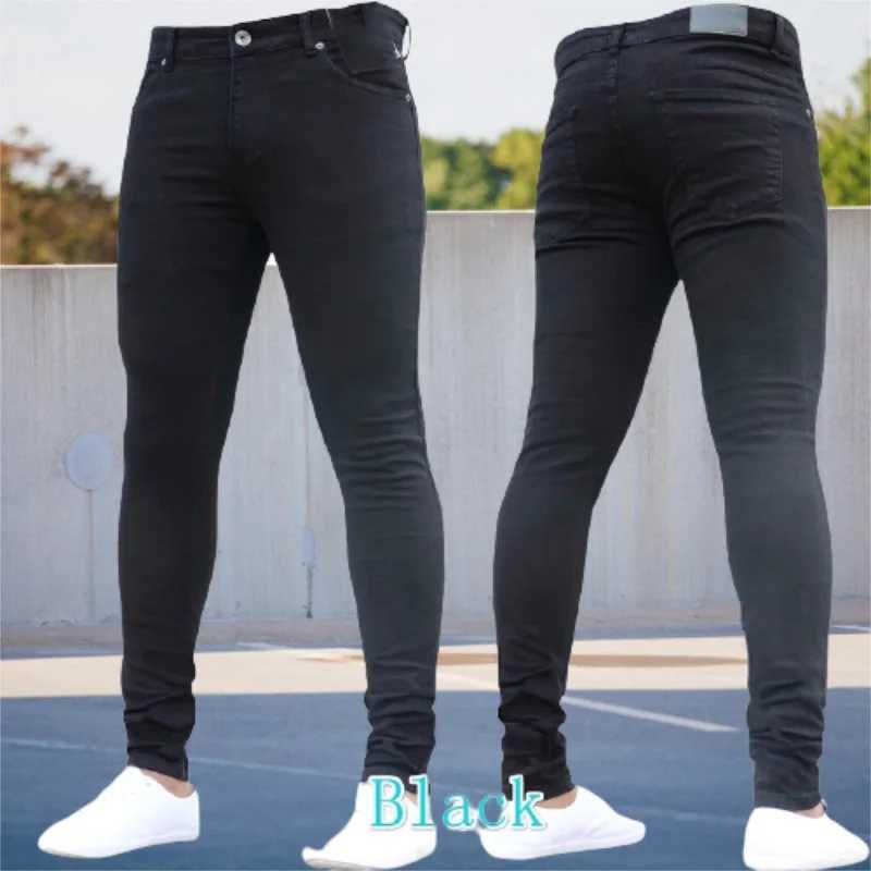 Calças de jeans masculinas calças de calça de jeans de cor sólida Casual Casual Slim Clothes de trabalho masculino Retro Lavagem PLUS PLUNTAS LENTA PALTAS DE LAVAÇÃO Jeansl2404