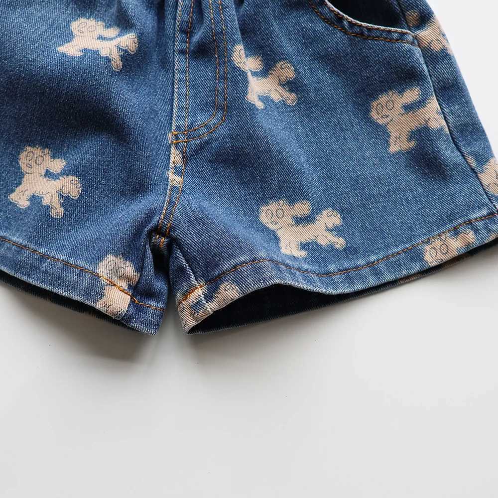 Shorts Summer ldrens shorts meninos e meninas jeans shorts pequenos cães estampas infantis shorts h240426