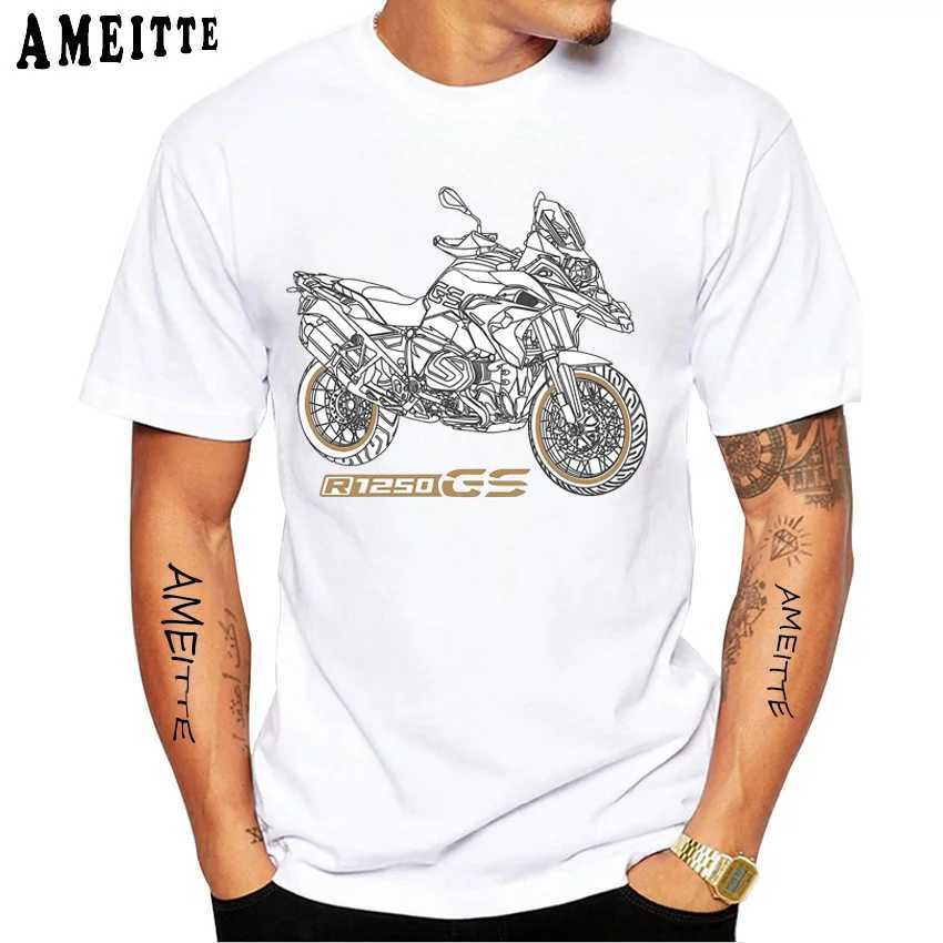 تشييرات الرجال فيرو دي مانجا كورتا GS Aventura للدراجات النارية R 1200 GS R 1250 GS Camiseta do Vintage Harajuku Moto esporte Menino Casual Branco T240425